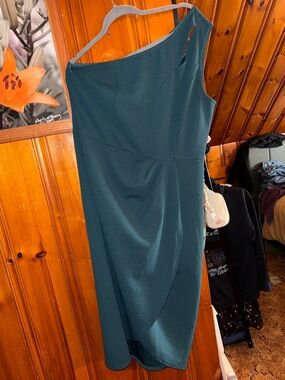 One-Shoulder Deep Green Draped Cocktail Dress